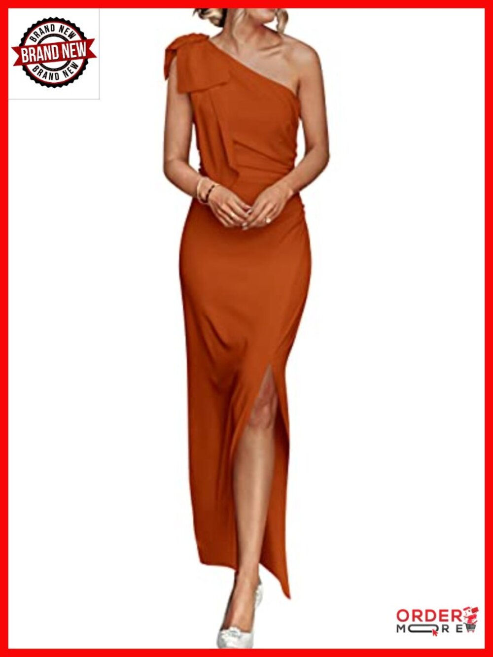 One Shoulder Ruched Bodycon Maxi Dress with Slit - Sleeveless Formal